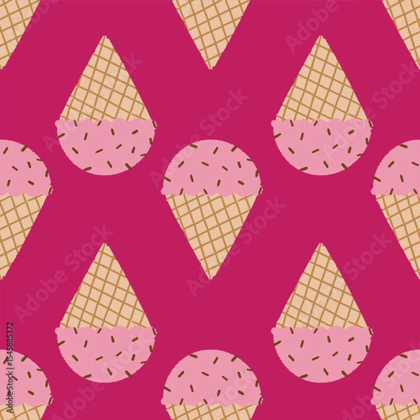 Obraz Ice cream on red background, seamless pattern design