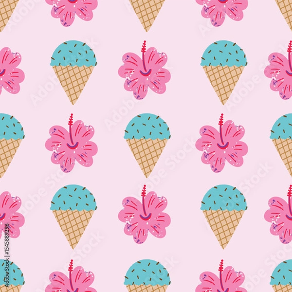 Obraz Ice cream and flower seamless summer pattern design