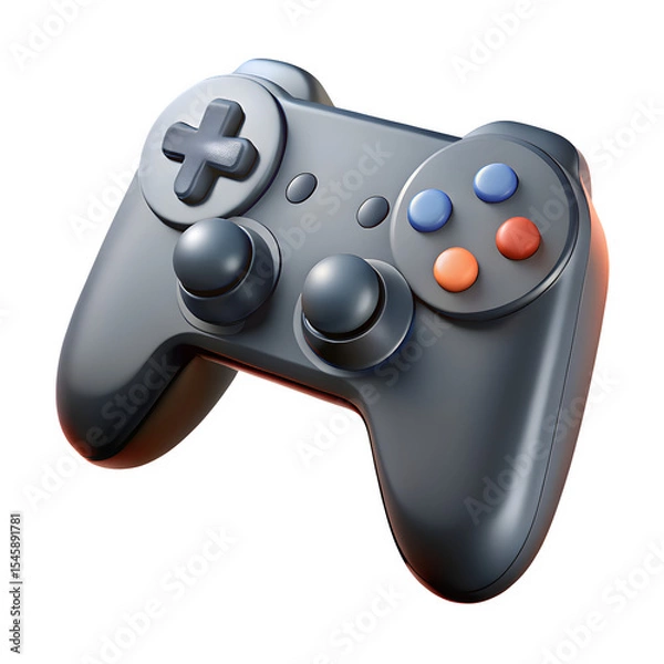 Obraz Realistic black console game controller icon. Cartoon plastic style 3d rendering isolated on transparent background.