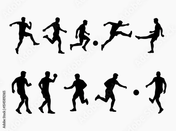 Fototapeta Collection of Soccer Player Silhouettes in Various Poses on a White Background