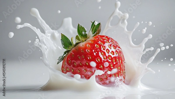 Obraz strawberry falling into milk