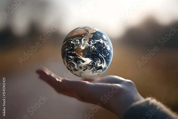 Fototapeta Earth globe in hand concept for environment day and save earth day with world map and nature background