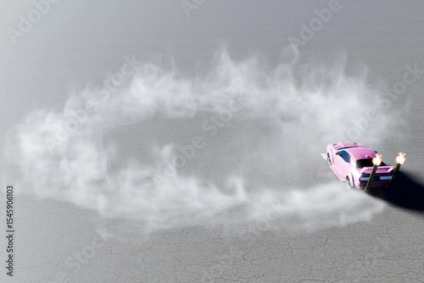 Obraz ピンク色の改造車でドーナツターンとドリフトするイメージ
