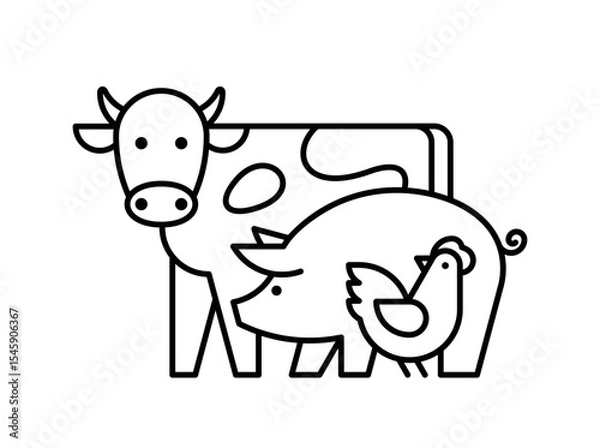 Obraz Farm animals logo Cow, Pig and Chicken. Icon design. Template elements