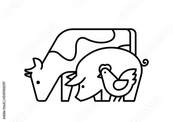 Obraz Farm animals logo Cow, Pig and Chicken. Icon design. Template elements