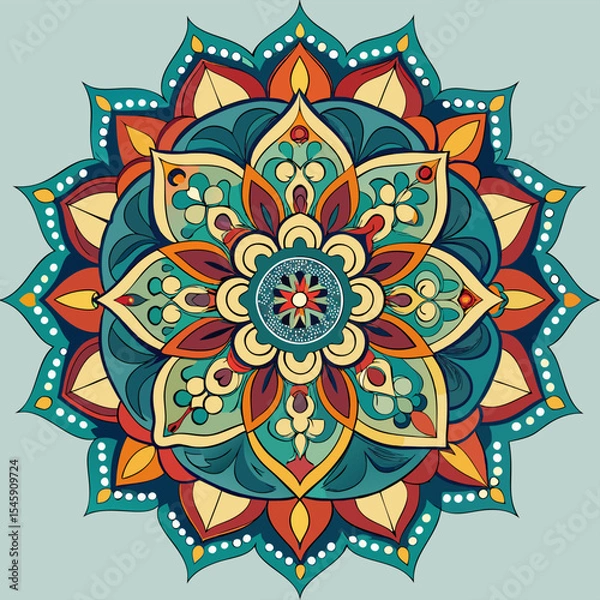 Fototapeta Intricate Mandala Design Featuring Symmetrical Patterns and Spiritual Geometry for Meditation, Art, and Decoration
