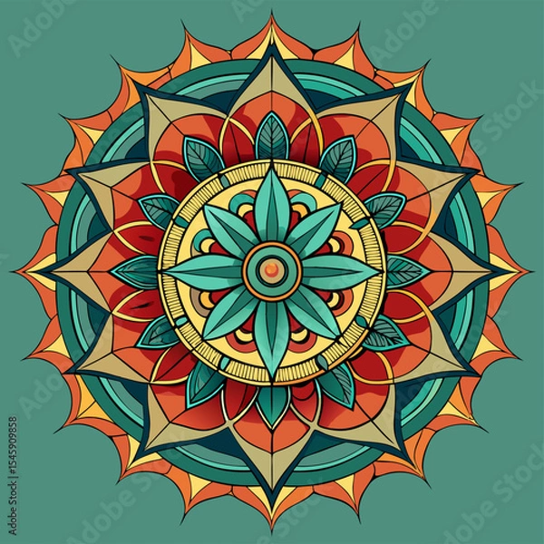 Fototapeta Intricate Mandala Design Featuring Symmetrical Patterns and Spiritual Geometry for Meditation, Art, and Decoration
