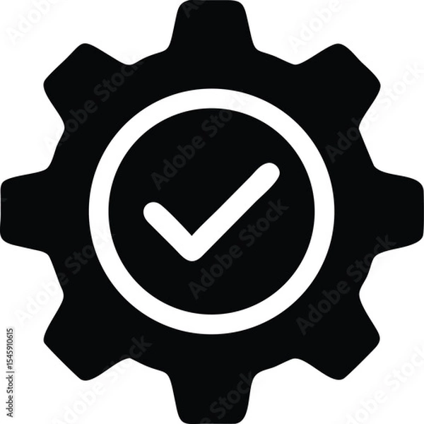 Fototapeta Approved process icon featuring gear symbol and checkmark representing success icon