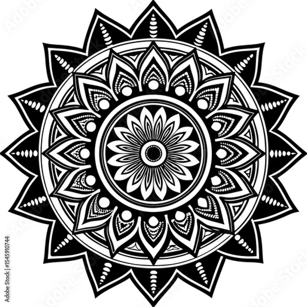 Fototapeta Intricate Mandala Design Featuring Symmetrical Patterns and Spiritual Geometry for Meditation, Art, and Decoration
