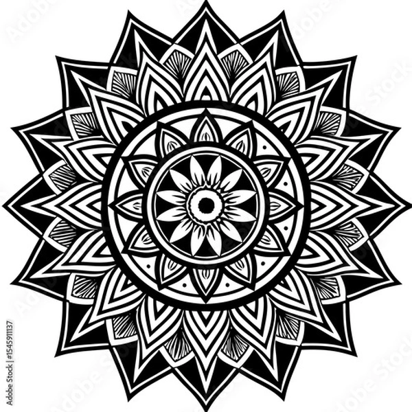Fototapeta Intricate Mandala Design Featuring Symmetrical Patterns and Spiritual Geometry for Meditation, Art, and Decoration
