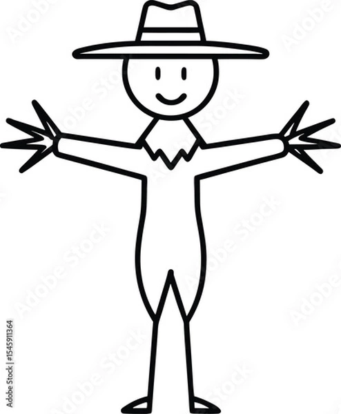 Fototapeta Simple Scarecrow Line Art Vector – Minimal Farm Character Illustration for Autumn Designs