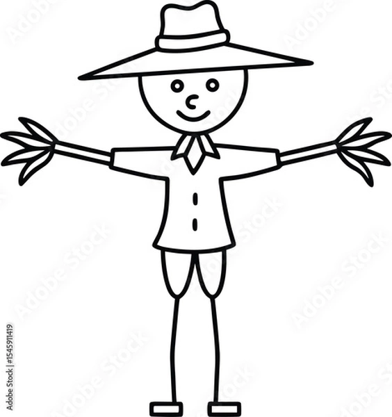Fototapeta Funny Scarecrow Line Drawing Vector – Simple Farm Character Illustration