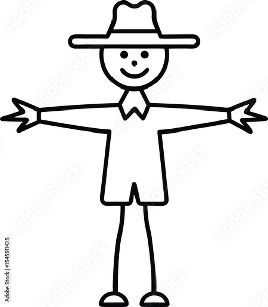 Fototapeta Minimal Scarecrow Line Art Vector – Cute Farm Character Outline Illustration