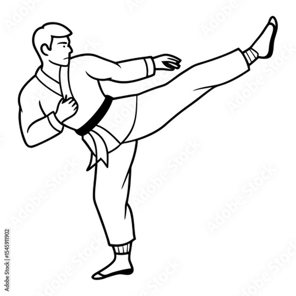 Obraz Martial Artist Performing a Kick Illustration Representing Strength, Discipline, and Dynamic Movement
