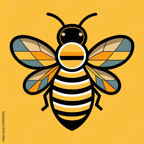 Fototapeta Minimalist Bee with Bold Lines Illustration Representing Nature, Pollination, and Modern Graphic Design
