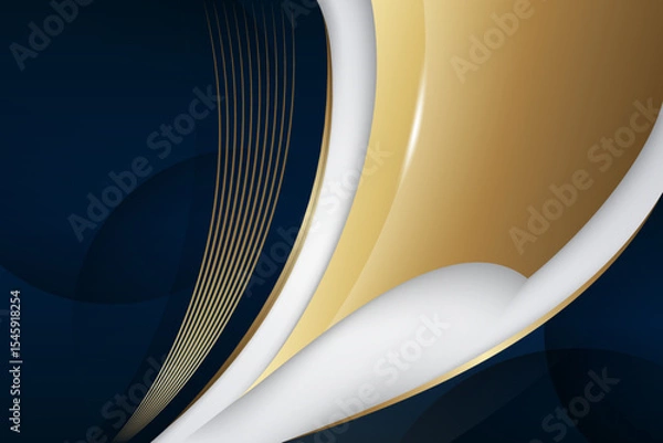 Obraz Luxury dark blue overlap dimension background. Colorful golden texture with shiny realistic golden elements. Modern vector design template on horizontal layout.