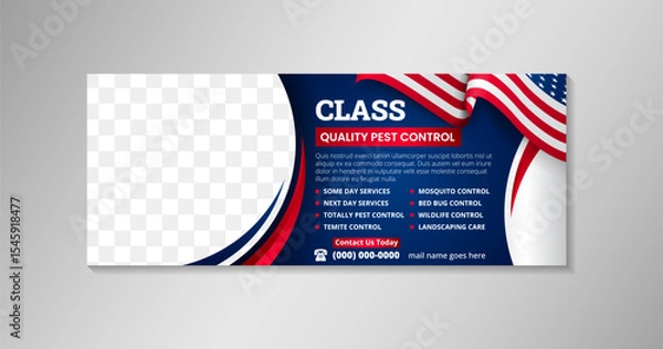 Obraz pest control partner, reliable expertise to combat pest and restore comfort to your space banner design template on horizontal layout. the concept combined with us flag and america colors with photo