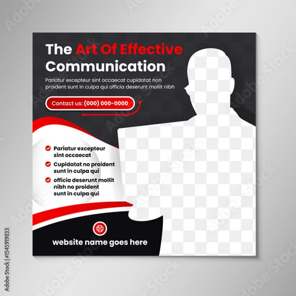 Obraz Creating a visually appealing and informative "the art of effective communication" social media post design template. education and training banner design template with space for photo