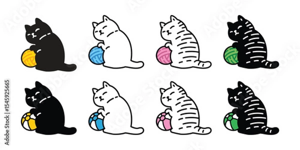 Obraz cat vector kitten yarnball colorful beach ball calico doodle icon cartoon character pet illustration animal symbol isolated design
