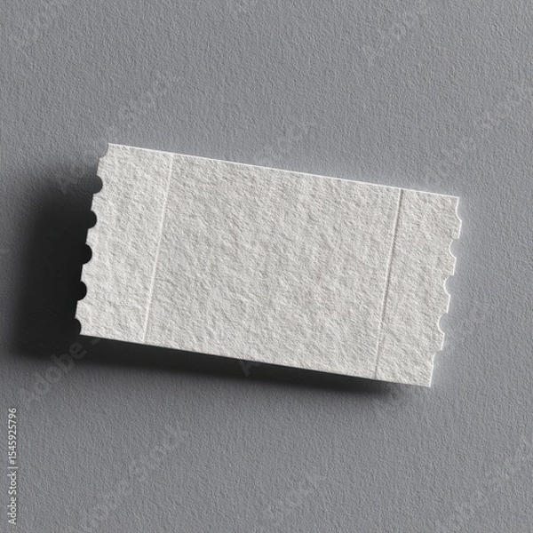 Fototapeta A small, blank, off-white paper ticket stub with perforated edges rests on a gray background