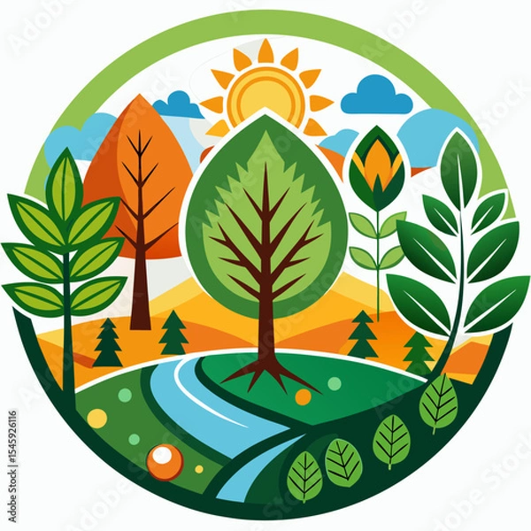 Fototapeta Elegant Nature-Themed Logo Designs Incorporating Trees, Leaves, and Eco Elements for Organic Branding and Environmental Identity