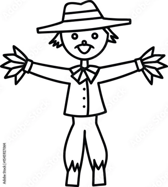 Fototapeta Funny Scarecrow Line Drawing – Hand Drawn Farm Character Vector Illustration