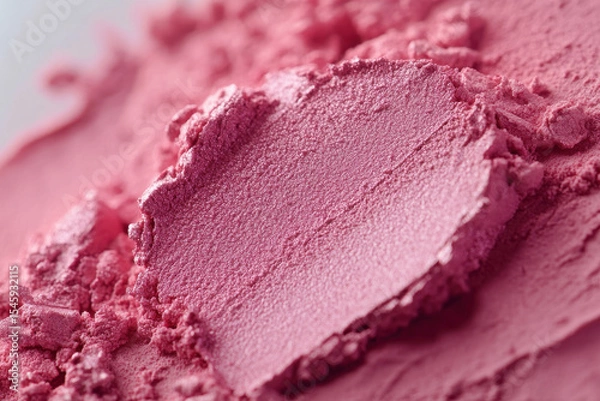 Fototapeta Close up of pink powder makeup, possibly blush or eyeshadow, with soft texture and vibrant color. image highlights fine details and smooth surface of cosmetic product