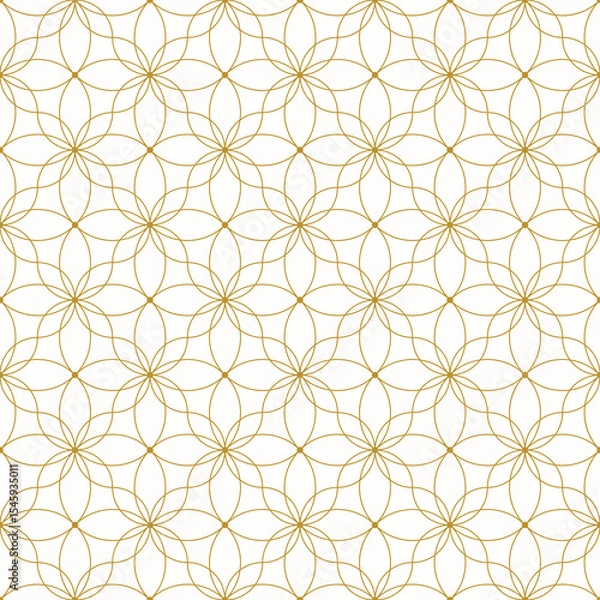Obraz seamless pattern featuring delicate gold geometric floral motifs on a clean white background, perfect for elegant designs and textiles.

