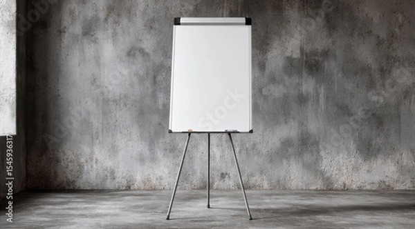 Fototapeta Blank whiteboard on tripod easel against a textured grey wall in a minimalist room