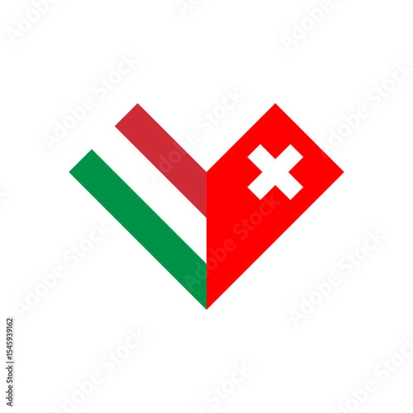Fototapeta friendship concept. heart shape icon of italy and switzerland flags. vector illustration isolated on white background