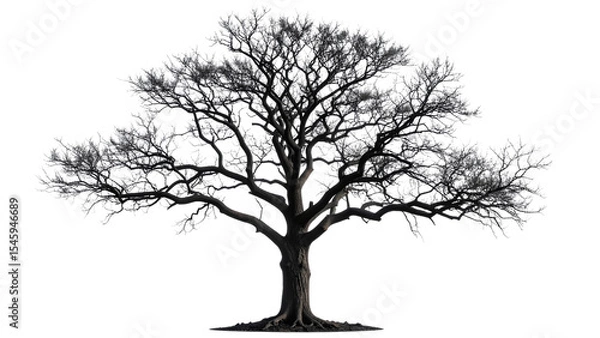 Fototapeta Black silhouette of a charred tree with transparent background, ideal for photo manipulations or graphic design projects requiring a stark and dramatic element