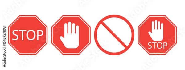 Fototapeta Isolated of red stop ban sign symbol collection for regulation on street by vector illustration and EPS file.