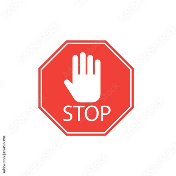 Fototapeta Isolated of red stop ban sign symbol for regulation on street by vector illustration and EPS file.