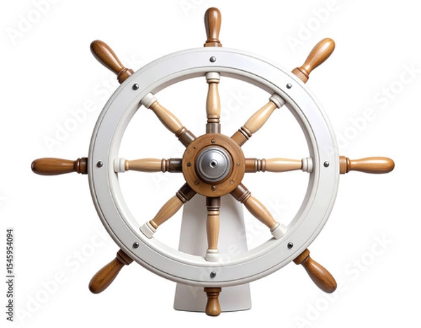 Obraz Minimal Modern Marine Wheel with White Lacquer Finish and Silver Details, Isolated PNG