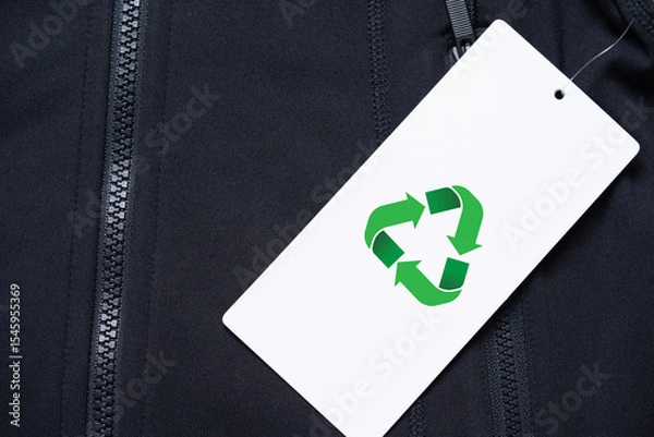 Fototapeta Green recycle on white paper sale tag of black shirt for reuse reduce and recycle for sustainability business and environment concept.