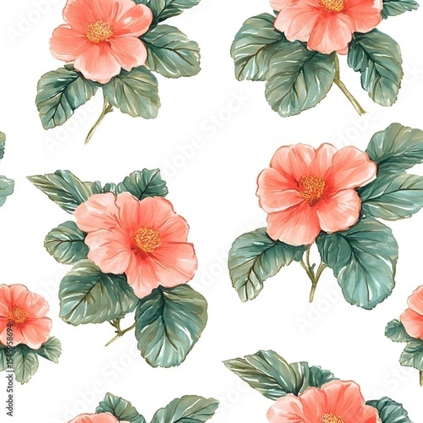 Obraz Delicate floral design, seamless pattern of blossoms and leaves.