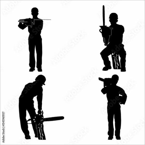 Obraz collection of silhouettes of men with chainsaws