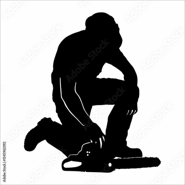 Obraz silhouette of a man with a chainsaw