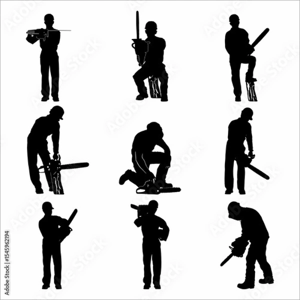Obraz collection of silhouettes of men with chainsaws