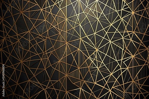 Fototapeta Abstract geometric background with gold lines on black triangles, modern luxury design, elegant pattern texture