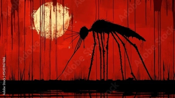 Obraz Large, ominous insect silhouette against a blood-red backdrop.
