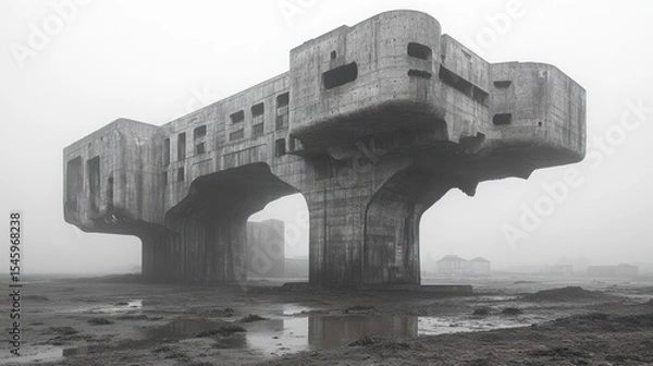 Obraz Concrete structure with an unusual form in a foggy landscape.