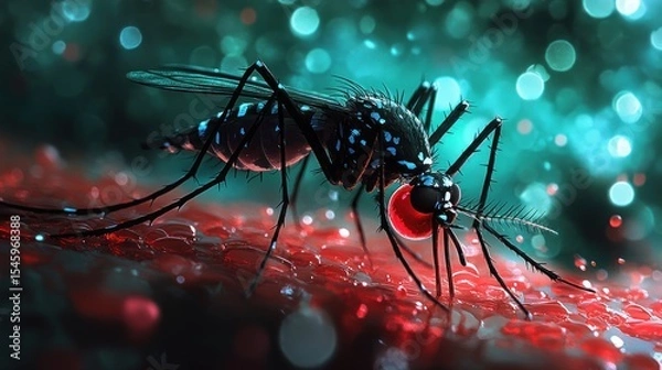 Obraz Close-up of a mosquito feeding on a surface.