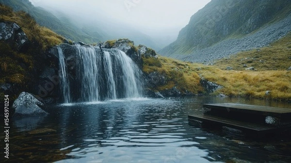 Obraz A tranquil waterfall cascading into a mountain pool.