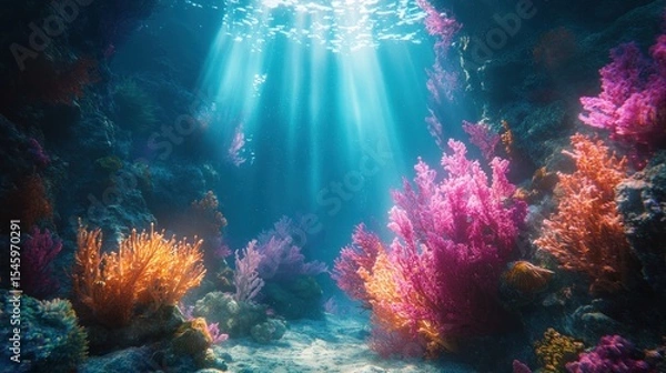 Obraz Vibrant coral reef bathed in sunlight.