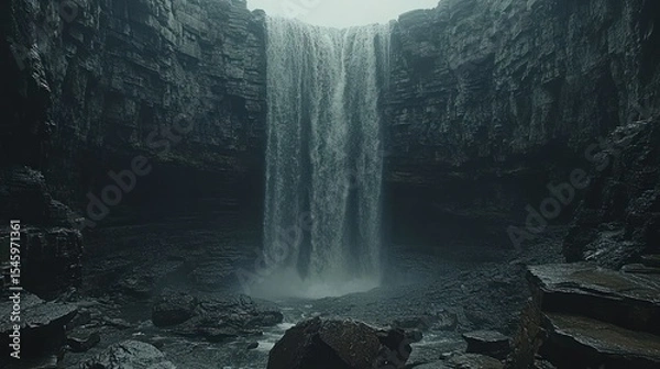 Obraz Cascading waterfall in a rocky gorge.