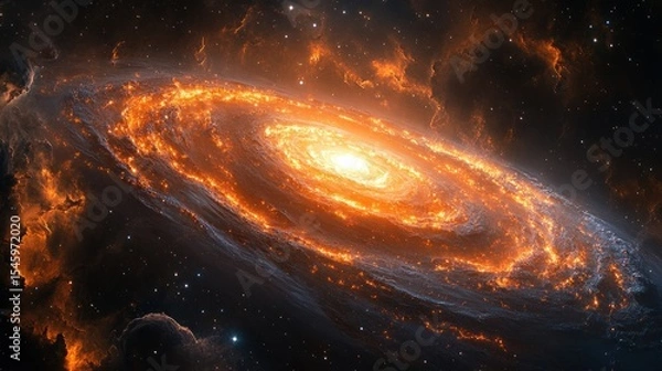 Obraz Fiery spiral galaxy in deep space.