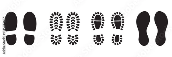 Fototapeta Footprint and shoe print icons set – vector illustration on white background.  Vector Footprint Icons Collection  Human, Shoe, Boot, and Sole Print Silhouettes Set . 