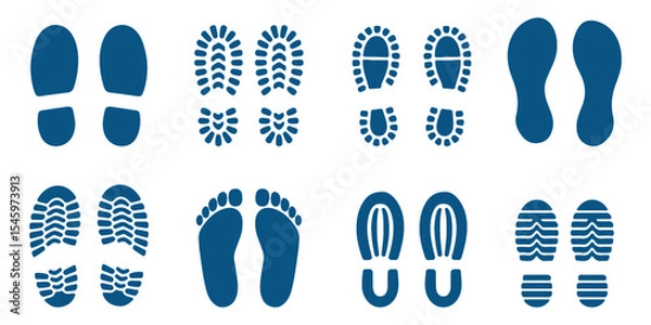 Fototapeta Footprint and shoe print icons set – vector illustration on white background.  Vector Footprint Icons Collection  Human, Shoe, Boot, and Sole Print Silhouettes Set . 