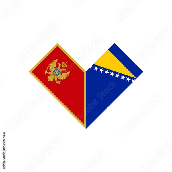 Fototapeta friendship concept. heart shape icon of montenegro and bosnia flags. vector illustration isolated on white background